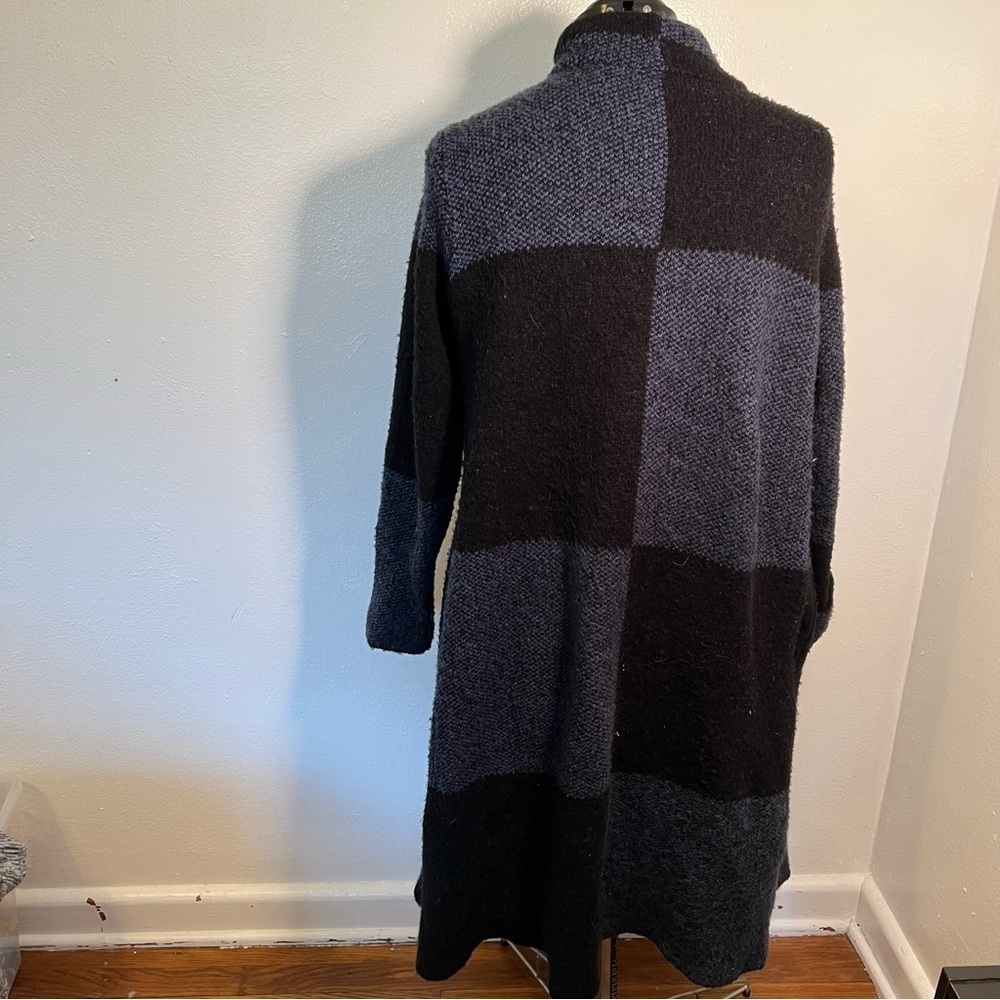 Joseph A. Buffalo Check Longline Duster Cardigan Blue Black - Picture 8 of 13